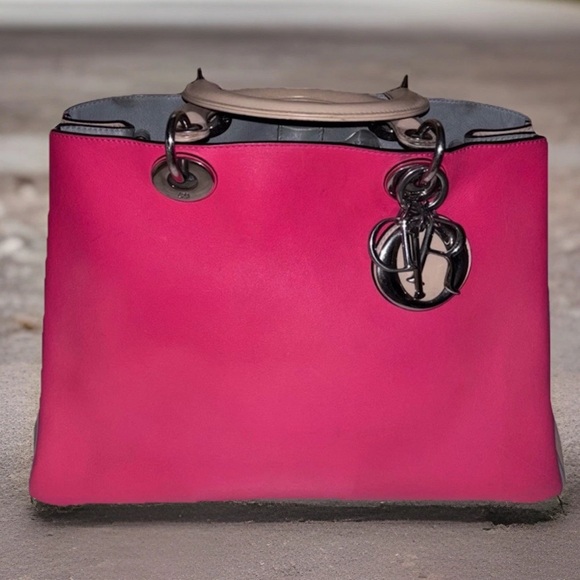 Christian Dior Diorissimo Bicolor Rare Pink/Tan LeatherTote Bag with Crossbody - Picture 3 of 12